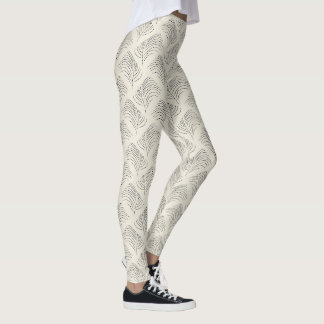 Legging Padrão de Folha Minimalista Estética Neutra