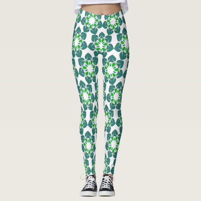 Legging Padrão De Folha, Padrão De Folhas, Folhas Verdes (Frente)