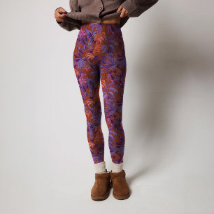 Legging Padrão de Folha Tropical Vermelha Escura Moderna