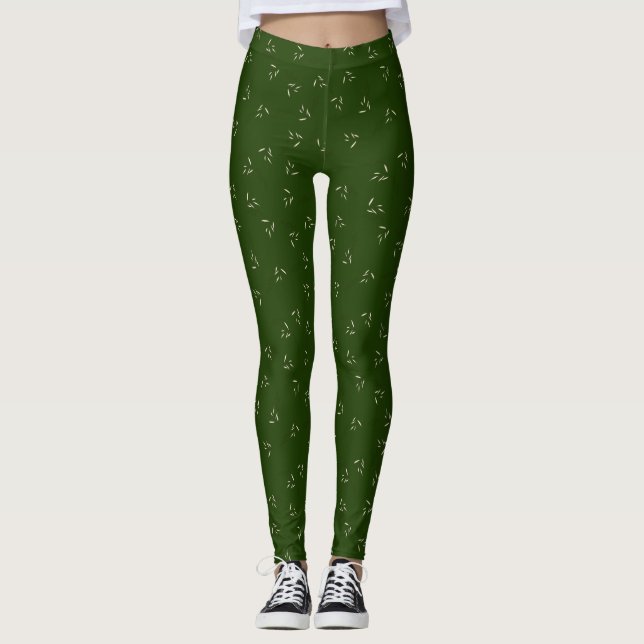 Legging Padrão de Folha Verde Escuro (Frente)