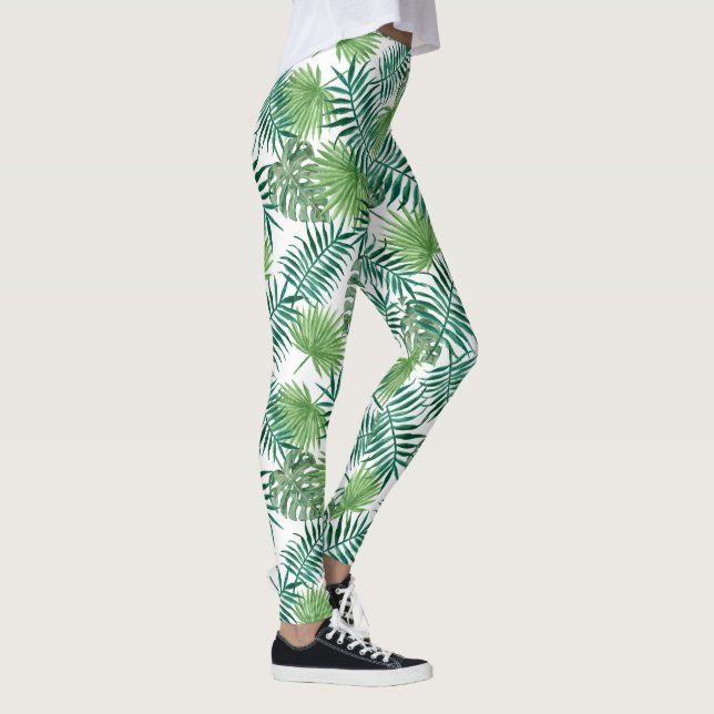 Legging Padrão de Folha Verde Tropical (Direita)