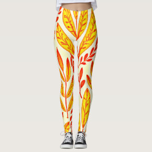 Legging Padrão de Folhagem de Folhagem Colorida Vibrante