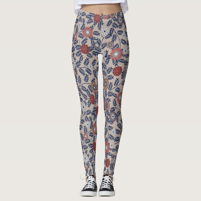 Legging Padrão de folhagem impressionante em azul-turquesa (Frente)
