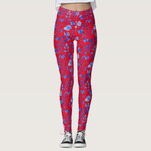 Legging Padrão de folhas 12.bw vermelho BG