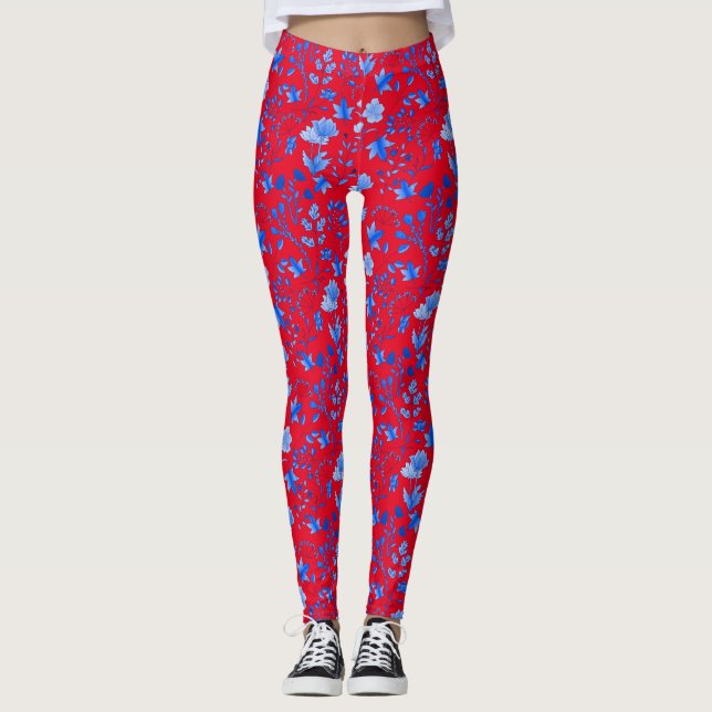 Legging Padrão de folhas 12.bw vermelho BG (Frente)