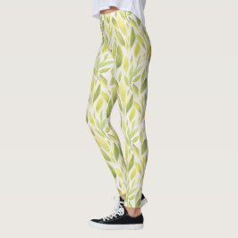 Legging Padrão de Folhas Amarelas Verdes Claras Elegantes