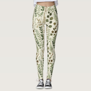 Legging Padrão de Folhas Botânicas Prensadas – Impressão d