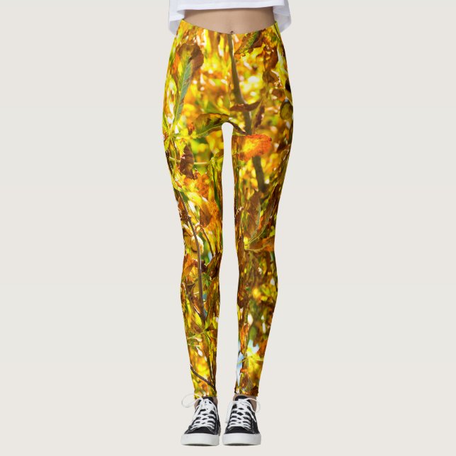 Legging padrão de folhas de outono (Frente)