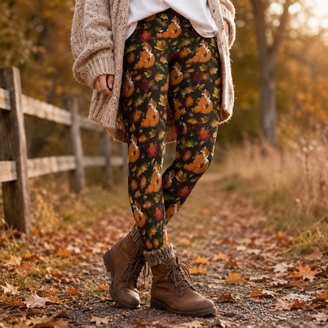 Legging Padrão de folhas de outono da raposa vermelha com  (Criador carregado)