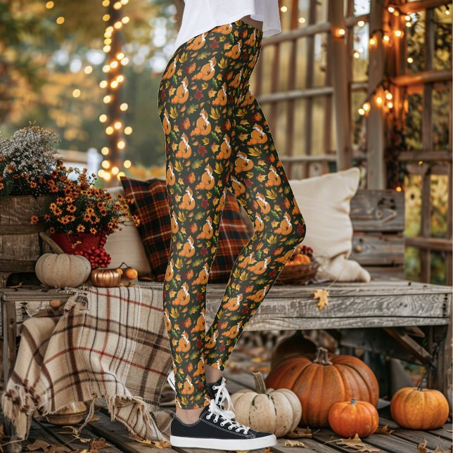Legging Padrão de folhas de outono da raposa vermelha com  (Criador carregado)