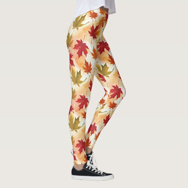 Legging Padrão de Folhas de Outono em Aquarela (Direita)