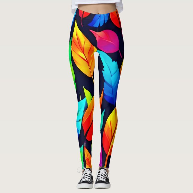 Legging Padrão de Folhas de outono Vibrante (Frente)