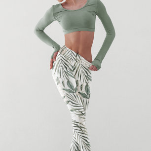 Legging Padrão de Folhas e Flores de Aquarelas Tropicais