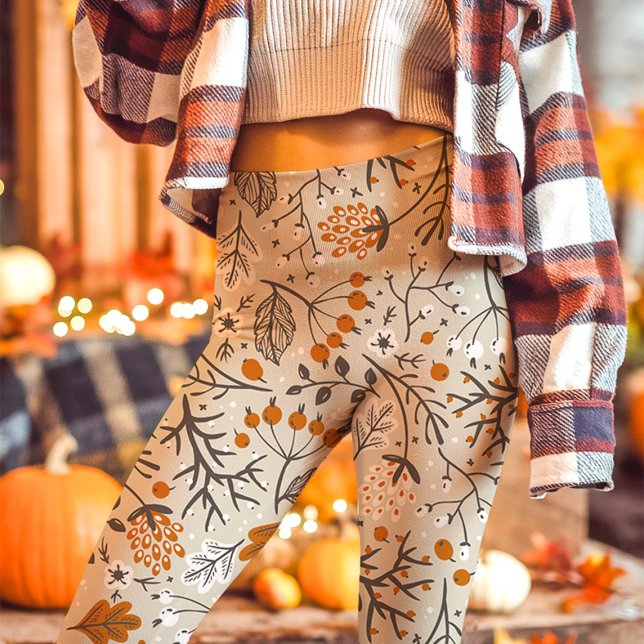 Legging Padrão de Folhas e Galhos de Frutas do Outono (Criador carregado)