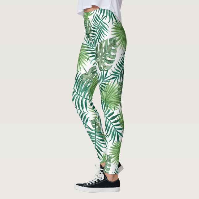 Legging Padrão de Folhas Exóticas Verdes (Esquerda)