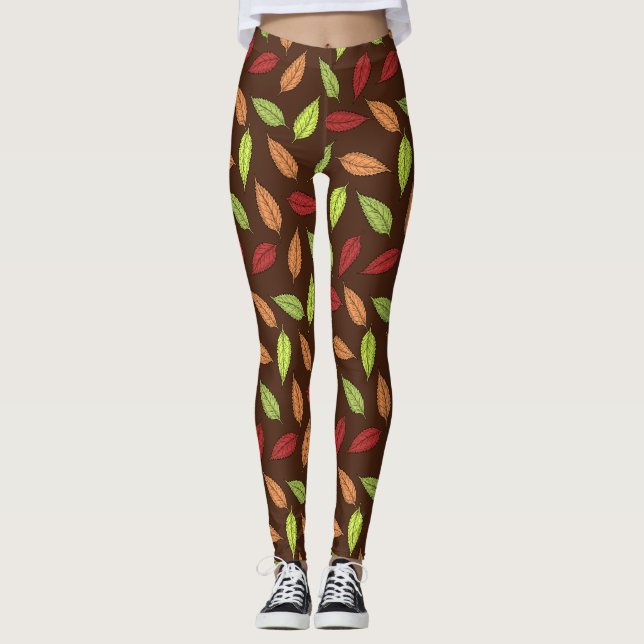 Legging Padrão De Folhas, Folhas Coloridas, Folhas De Outo (Frente)