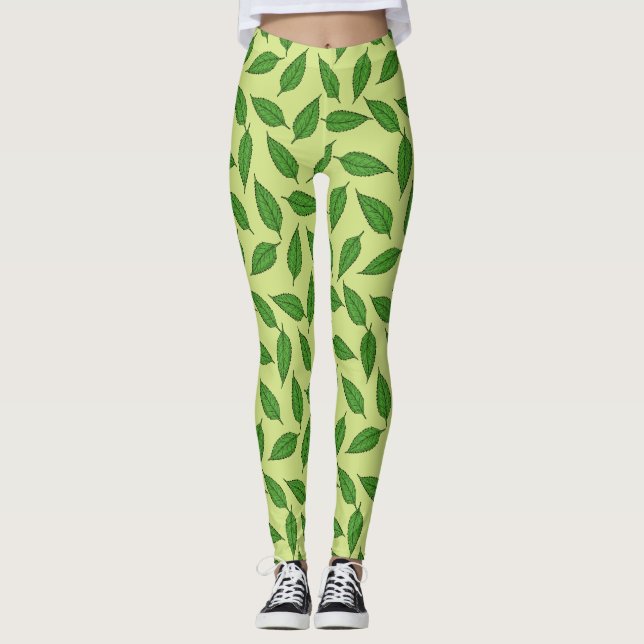 Legging Padrão De Folhas, Padrão De Folha, Folhas De Prima (Frente)