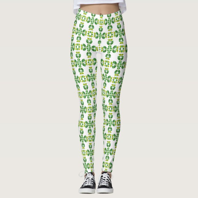Legging Padrão de Folhas, Padrão de Folhagens, Folhas Verd (Frente)