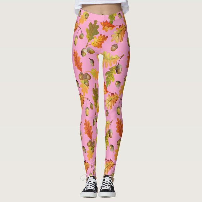 Legging Padrão de Folhas Rosa (Frente)