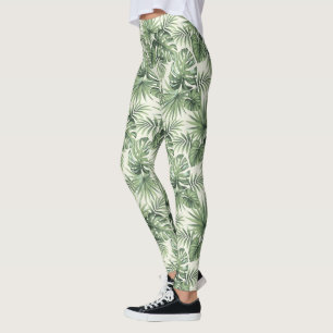Legging Padrão de Folhas Tropicais Verdes
