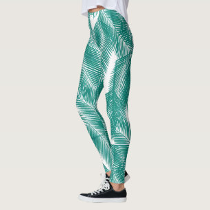 Legging Padrão de Folhas Tropicais Verdes