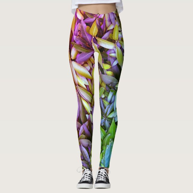 Legging Padrão de Folhas Verde Lush - Botânica da Natureza (Frente)