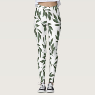 Legging Padrão de Folhas Verdes de Serene Watercolor