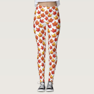 Legging Padrão de Folhas Vermelhas. Padrão de queda