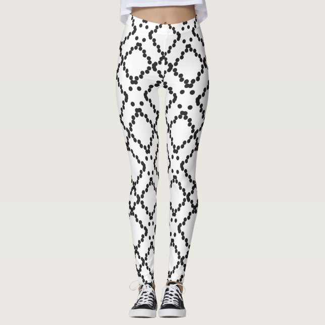 Legging Padrão de Formas de Diamante Geométrico Preto (Frente)