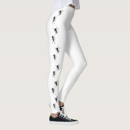 Legging Padrão de Formigas Pretas no Branco