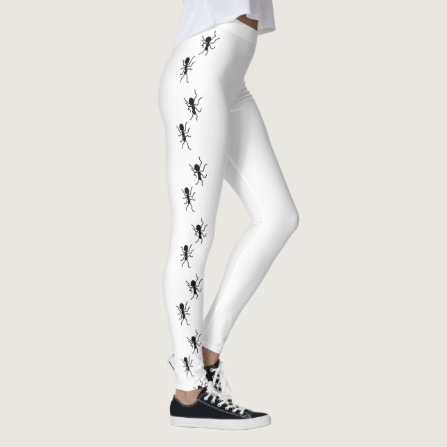 Legging Padrão de Formigas Pretas no Branco (Direita)