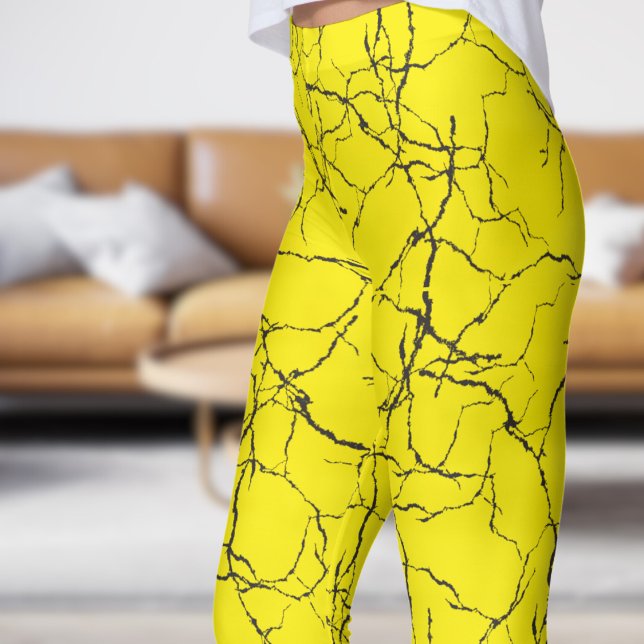 Legging Padrão de Fratura Amarelo e Preto Chic (Chic Yellow and Black Fracture Pattern Leggings)