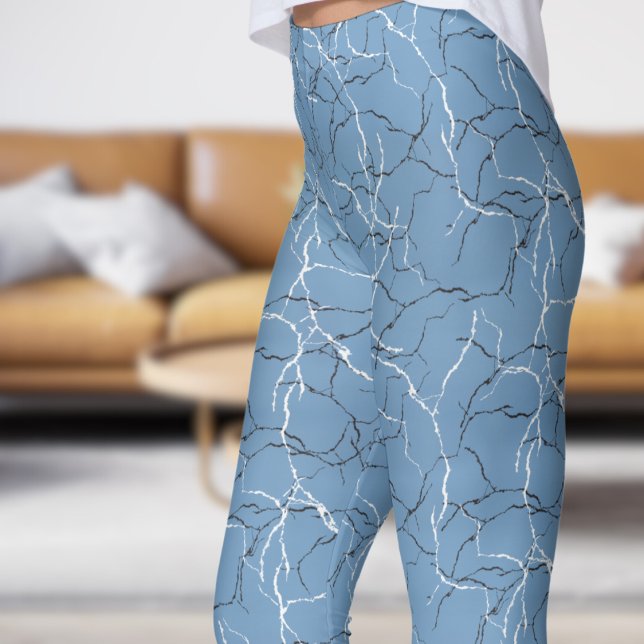 Legging Padrão de Fratura Branca Azul e Preta da Frost (Chic Frost Blue and Black White Fracture Pattern Leggings)