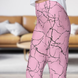 Legging Padrão de Fratura Cinzenta e Preta