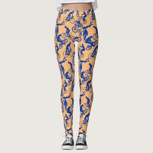 Legging Padrão de Freestyles de Ciclo.w x4 Orange BG (Frente)