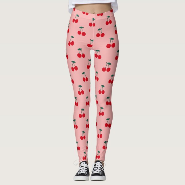 Legging Padrão de Fruta Cereja (Frente)