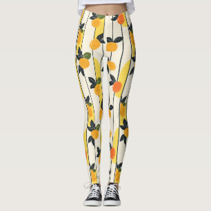 Legging Padrão de Fruta de Citros Vibrante com Folhas Verd