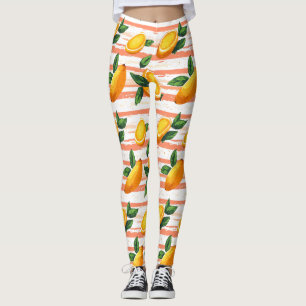 Legging Padrão de Fruta de Mango com Folhas Verdes