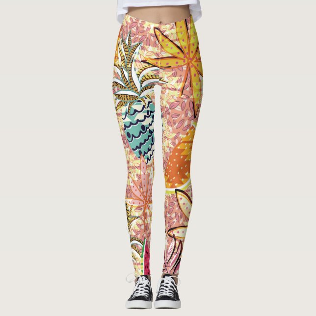 Legging Padrão de Fruta tropical do Vintage (Frente)