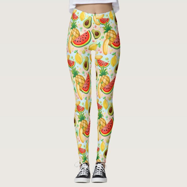 Legging Padrão de Frutas de Verão Fresco (Frente)