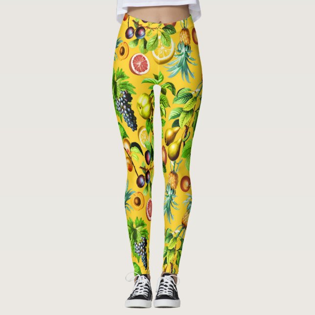 Legging Padrão de Frutas em Fundo Amarelo (Frente)