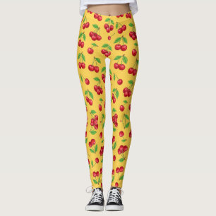Legging Padrão de Frutas Sem Costura Cereja Doce