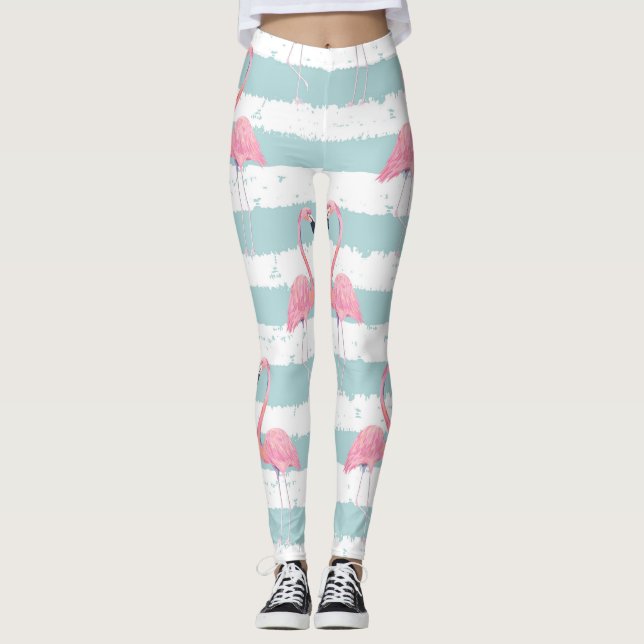 Legging Padrão de Fundo Flamingo Exótico (Frente)