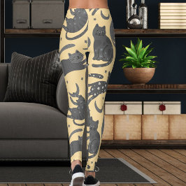 Legging Padrão de Gatinho Bege e Cinza de Amante de Animai