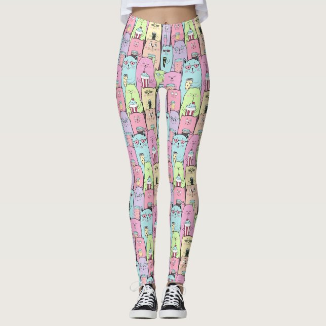 Legging Padrão de Gato Bonito (Frente)