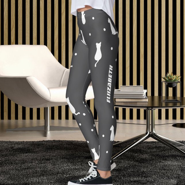 Legging Padrão de Gato Cinza e Branco de Amante de Animais (Criador carregado)