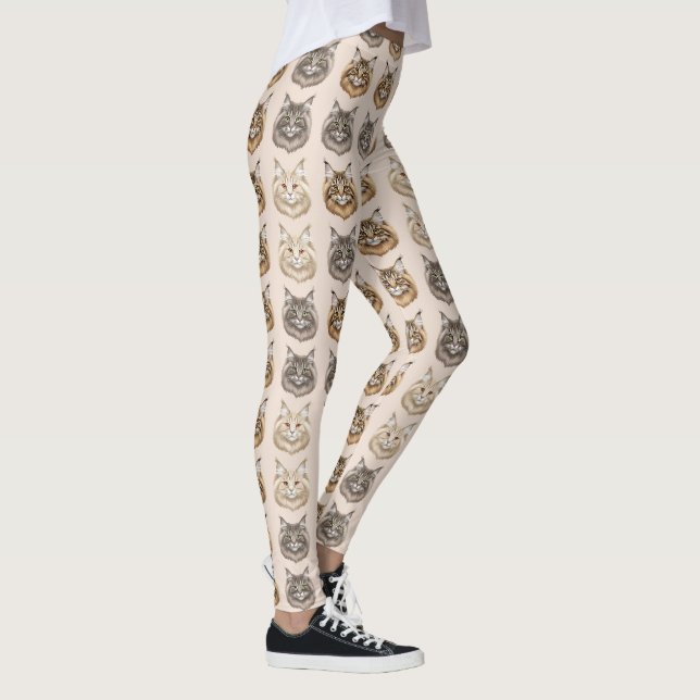 Legging Padrão de Gato Fofo Maine Coon para Amantes de Gat (Direita)
