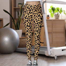Legging Padrão de Gato Grande Preto Marrom e Bege Pele de