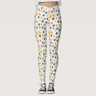 Legging Padrão de Gato Kawaii Caprichoso Azul Amarelo Lara