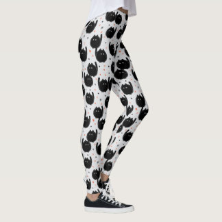 Legging Padrão de Gato Preto Cinto Branco